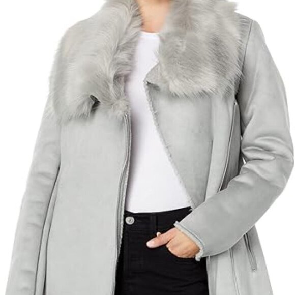 NWT Calvin Klein Asymmetrical Faux Shearling Grey LG (US 12-14) - Picture 2 of 12